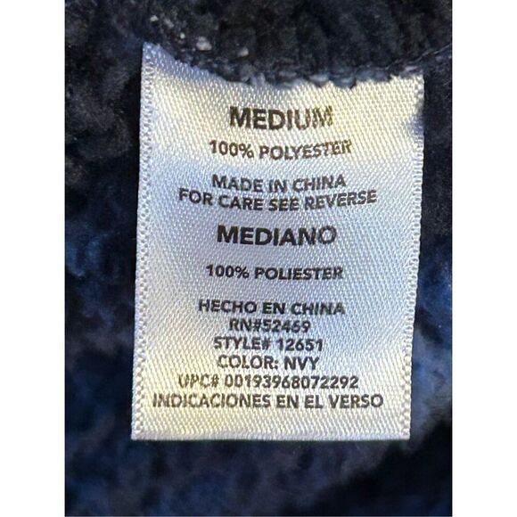 Alpine Sherpa Pullover Jacket Quarter Zip Navy Print Long Sleeve Fuzzy Medium (0 - Picture 5 of 9